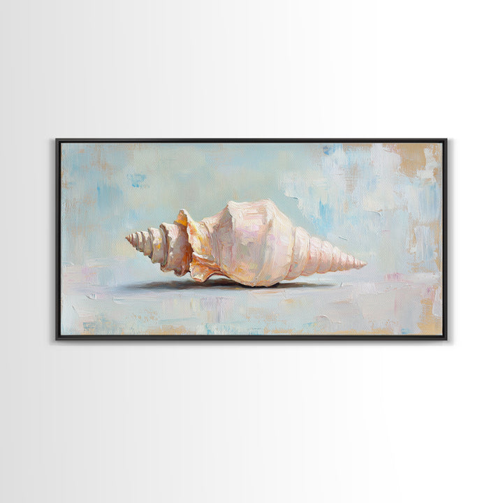 Soft Pastel Conch Shell Canvas Print, Coastal Wall Art, Beach House Decor, Ocean Art Print, Minimalist Coastal Decor Gift For Her