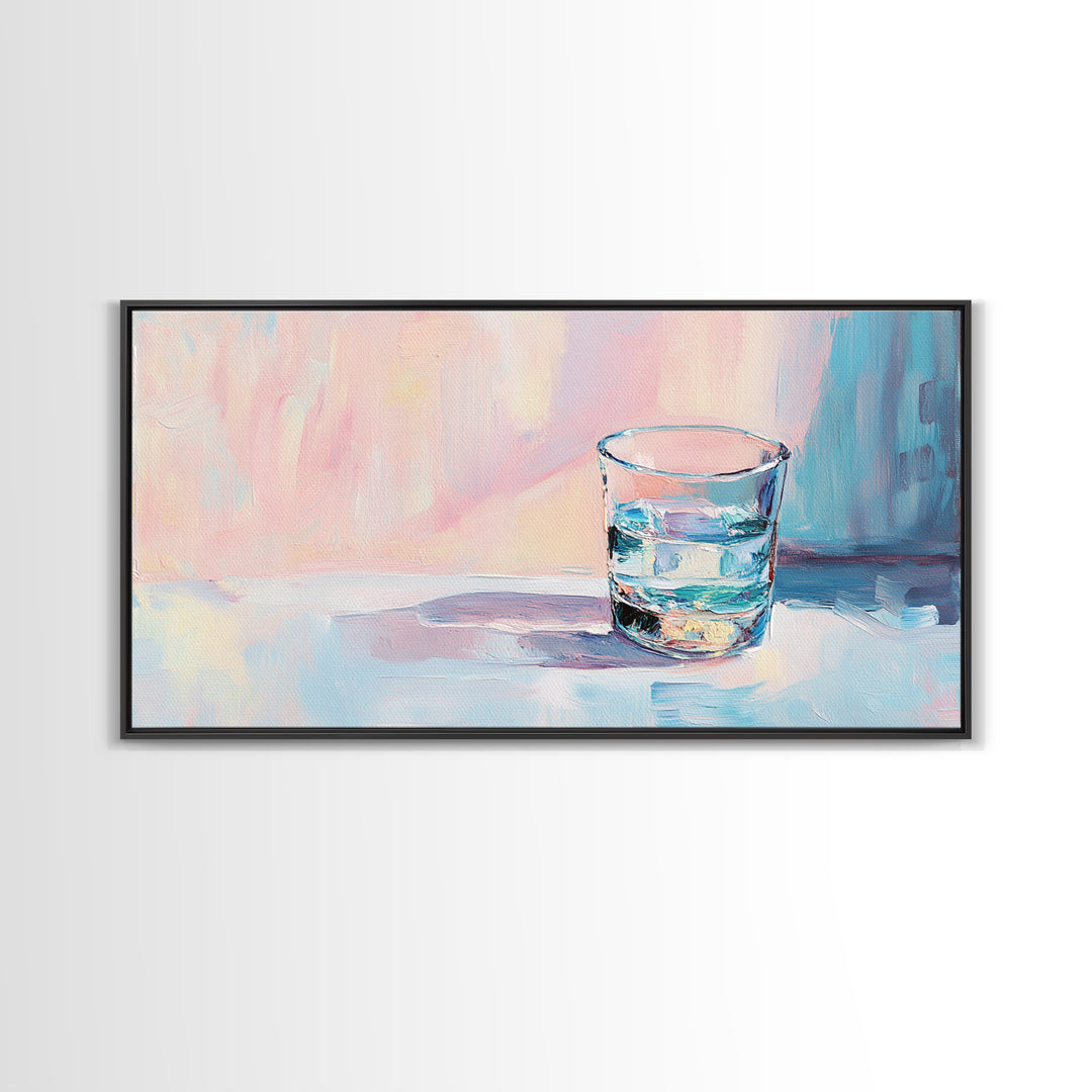 Pastel Glass Of Water Still Life Canvas Print, Minimalist Wall Art, Soft Abstract Kitchen Decor, Modern Home Decor Gift Idea