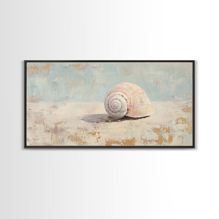 Minimal Pink Seashell Still Life Wall Art, Coastal Bathroom Decor, Beach House Canvas Print, Neutral Nautical Wall Decor, Gift For Her