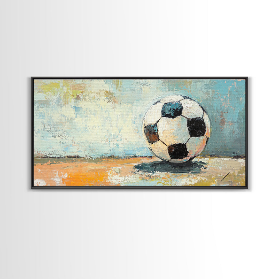 Classic Soccer Ball On Blue Abstract Background Wall Art, Sports Room Decor, Game Room Canvas Print, Gift For Him, Kids Room Art