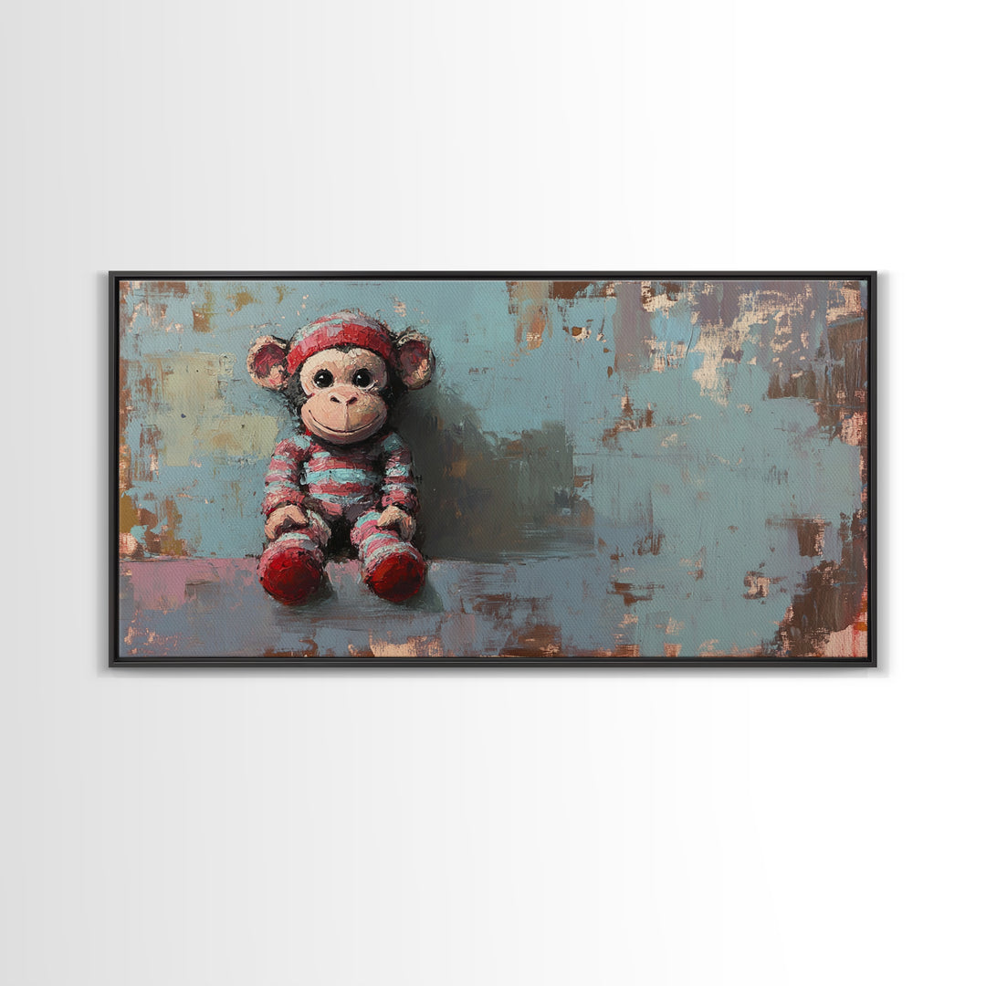 Cute Plush Monkey Toy Still Life Wall Art, Whimsical Animal Art Print, Nursery Decor And Kids Room Decor, Gift For Her, Baby Shower Gift
