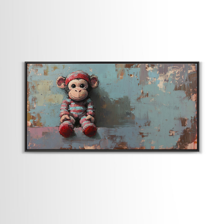 Cute Plush Monkey Toy Still Life Wall Art, Whimsical Animal Art Print, Nursery Decor And Kids Room Decor, Gift For Her, Baby Shower Gift