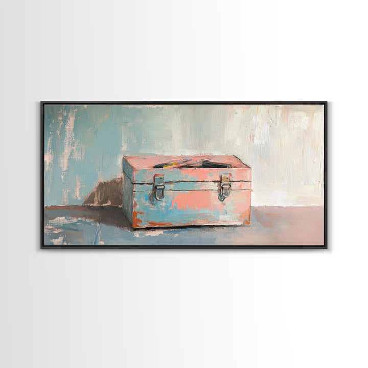 Rustic Pink And Blue Toolbox Canvas Print, Industrial Wall Art, Garage Decor, Mechanic Gift For Workshop And Office Home Decor