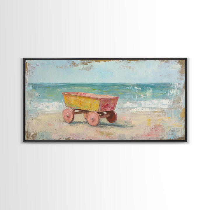 Yellow Beach Wagon Canvas Print, Coastal Wall Art, Beach House Decor, Ocean Wall Decor, Summer Nursery Art, Housewarming Gift