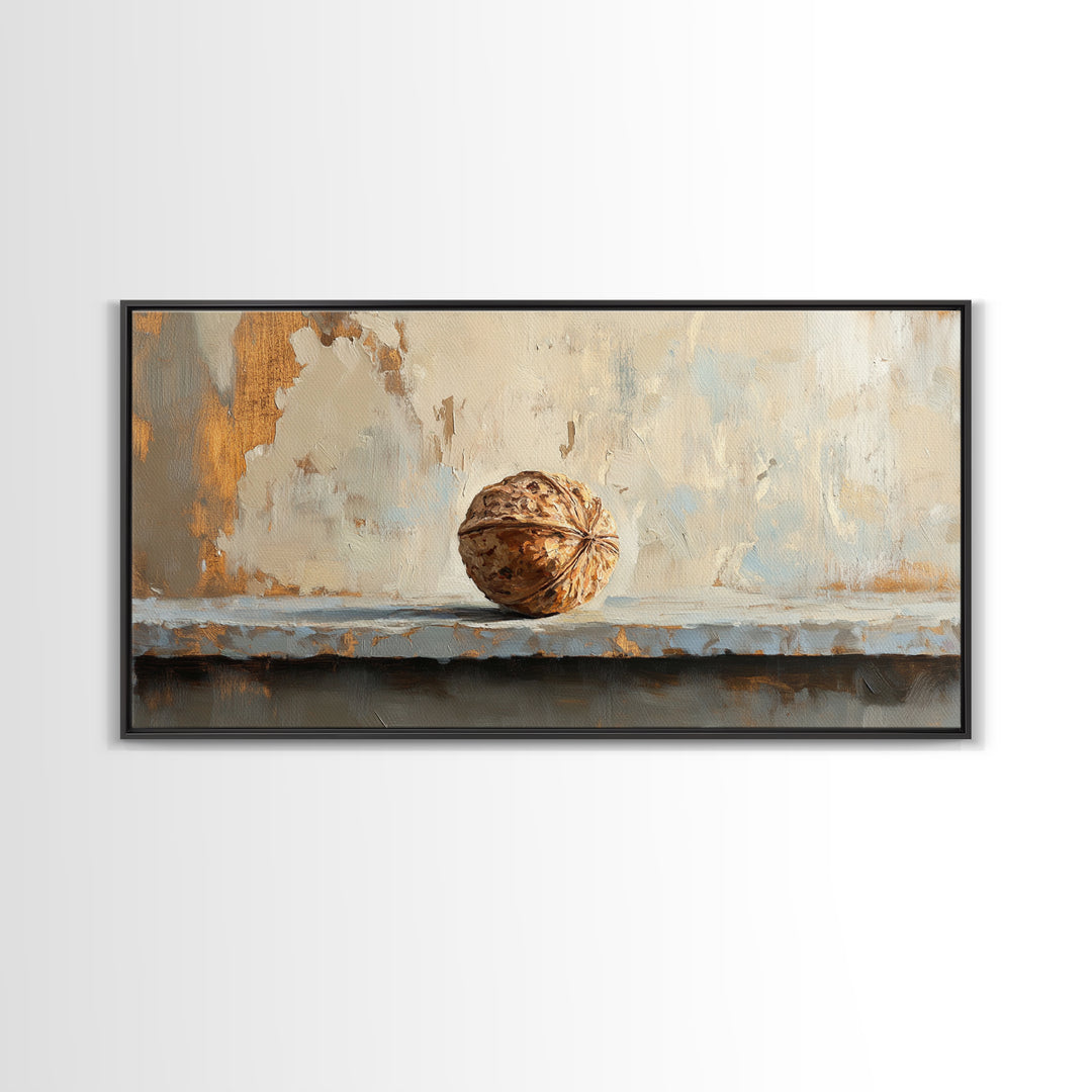 Walnut On Textured Ledge Minimalist Canvas Print, Wabi Sabi Wall Art, Neutral Wall Decor, Organic Modern Art, Earth Tone Decor