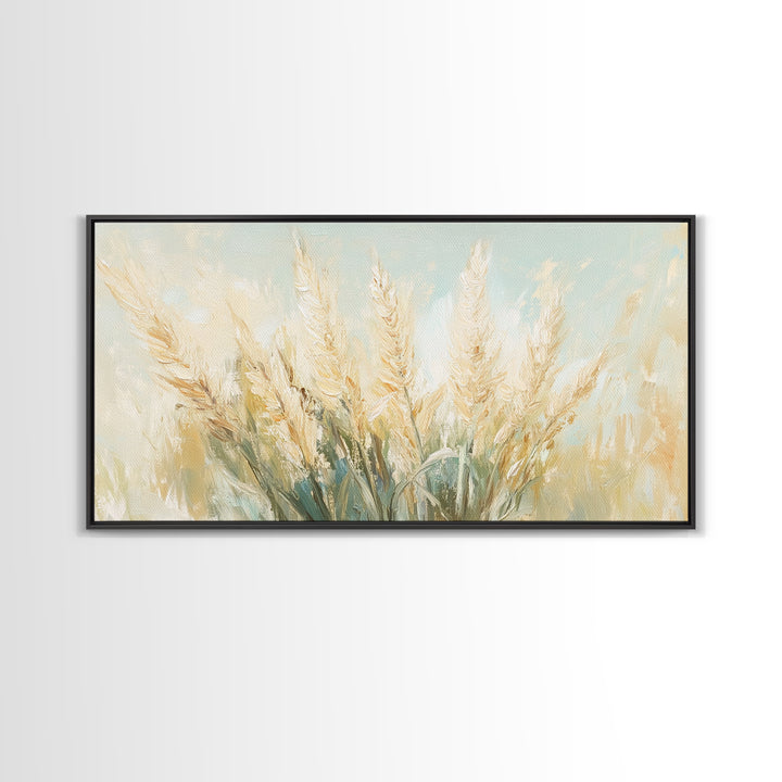 Golden Wheat Field Wall Art, Neutral Farmhouse Decor, Rustic Botanical Canvas Print, Earth Tone Above Sofa Living Room Art Gift