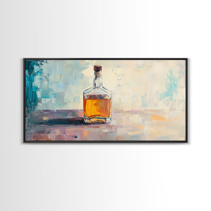 Amber Whiskey Bottle Wall Art, Modern Bar Decor, Masculine Home Office Canvas Print, Man Cave Gift For Him Living Room Wall Decor