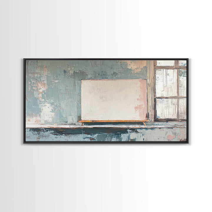 Blank Canvas By Window Wall Art, Minimalist Studio Decor, Neutral Abstract Canvas Print, Modern Office Living Room Art Gift