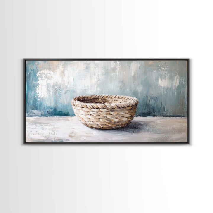 Handwoven Basket Still Life Canvas Print, Rustic Wall Art, Neutral Farmhouse Decor, Wabi Sabi Art, Cozy Kitchen Decor Gift