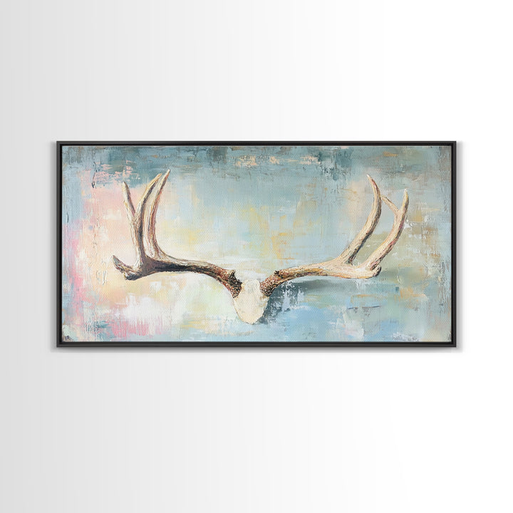 Rustic Antlers On Blue Background Wall Art, Western Wall Decor, Cabin Decor, Nature Canvas Print, Masculine Office Art Gift