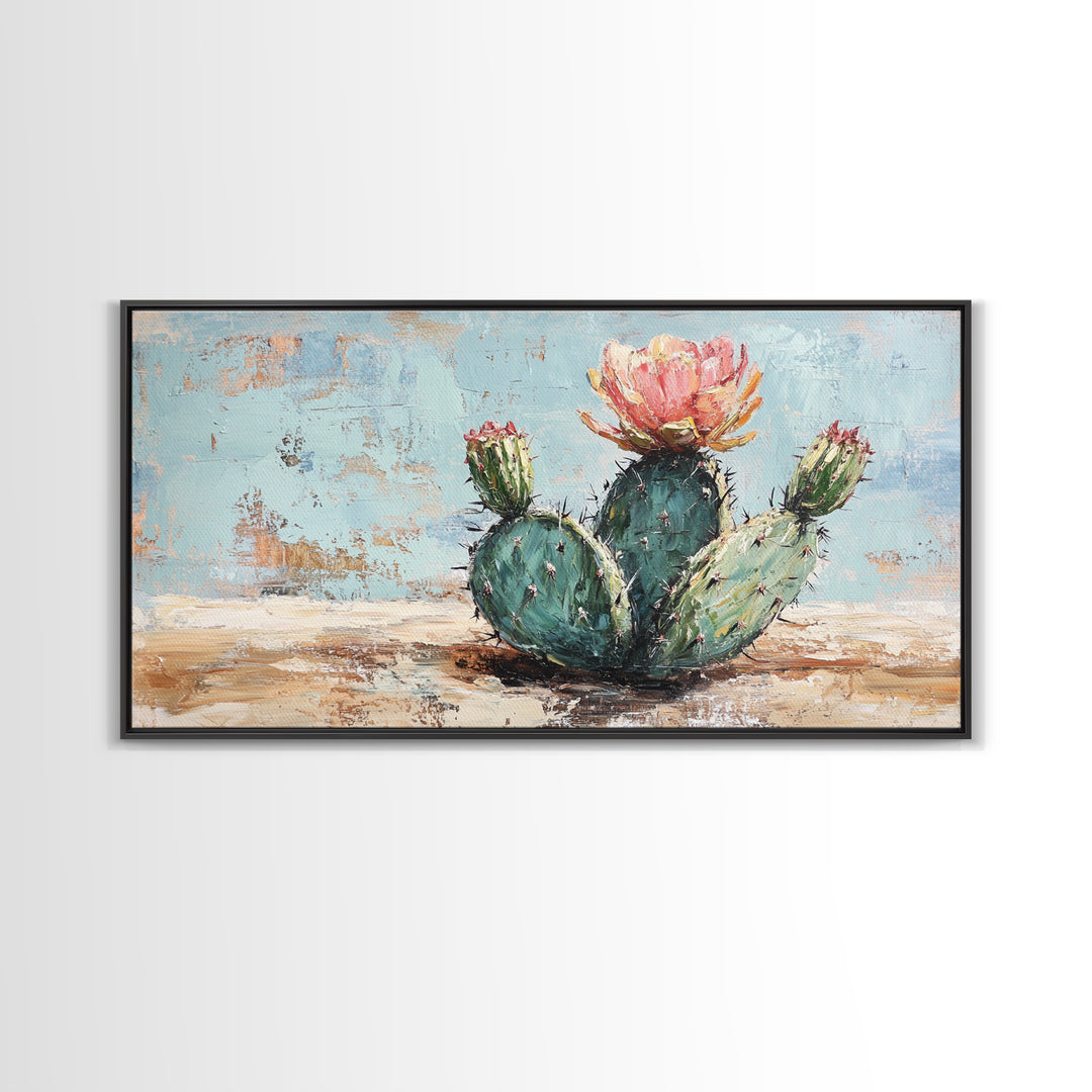 Blooming Prickly Pear Cactus Canvas Print, Desert Wall Art, Southwest Home Decor, Boho Botanical Living Room Decor Gift Idea