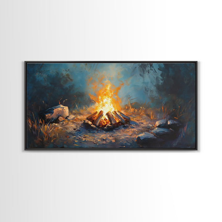 Glowing Forest Campfire Canvas Print, Cabin Wall Art, Rustic Nature Decor, Cozy Camping Gift For Him Or Outdoor Lover And Hiker
