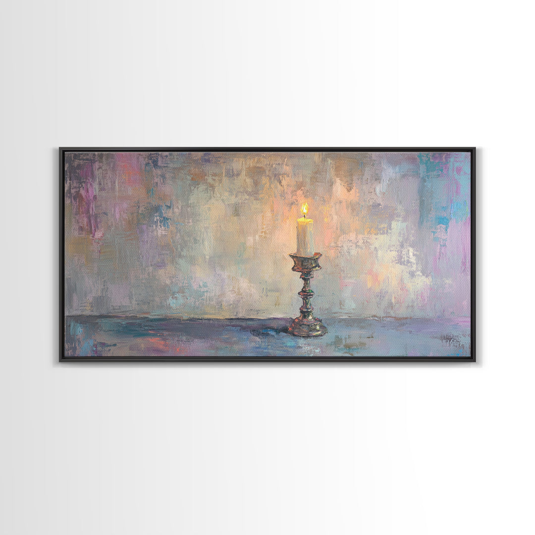 Solitary Candle In Ornate Holder Framed Canvas Print, Moody Wall Art, Dark Academia Decor, Romantic Bedroom Art Gift For Her