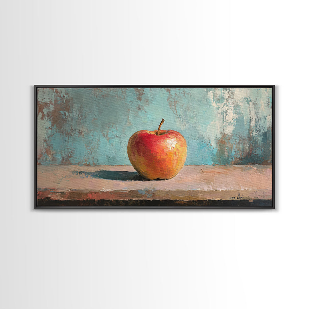 Single Red Apple Still Life Canvas Print, Kitchen Wall Art, Rustic Farmhouse Decor, Minimalist Foodie Gift For Chef Or Baker