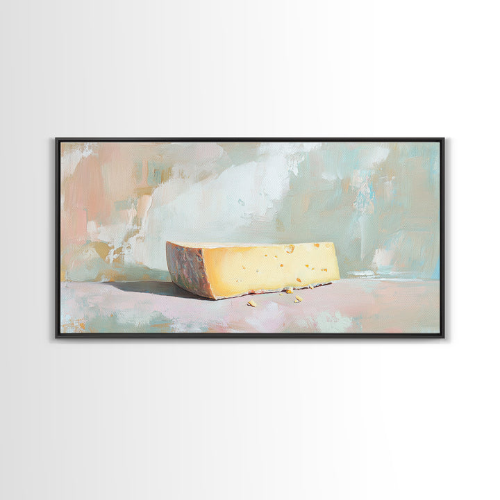Minimal Cheese Wedge Still Life Wall Art, Pastel Kitchen Decor, Food Art Print, Modern Farmhouse Canvas, Gift For Foodie