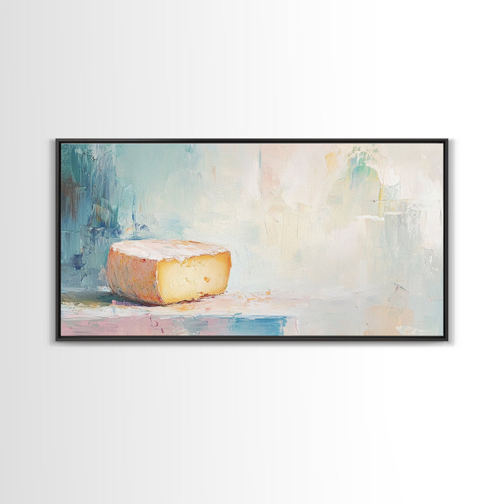 Soft Pastel Cheese Still Life Framed Canvas Print, Minimalist Kitchen Wall Art, Neutral Home Decor, Food Lover Gift For Her
