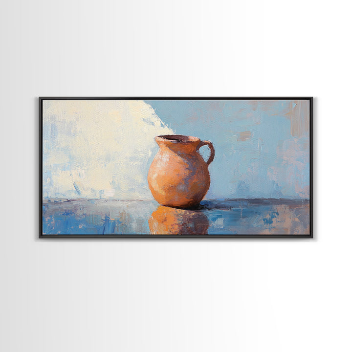 Terracotta Pitcher Still Life Canvas Print, Rustic Kitchen Wall Art, Mediterranean Decor, Neutral Wall Decor, Housewarming Gift