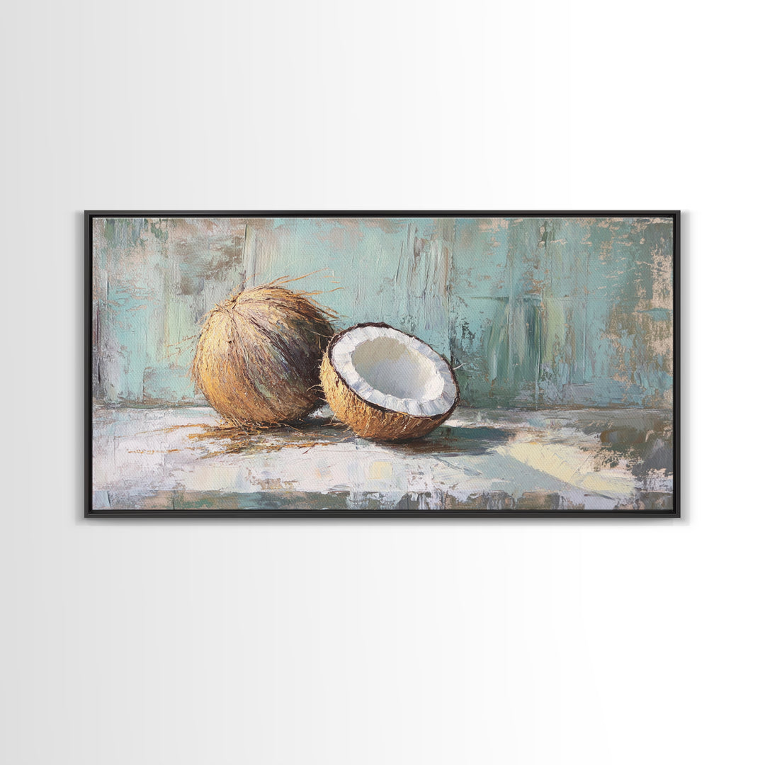 Split Coconut Still Life Wall Art, Tropical Canvas Print, Coastal Kitchen Decor, Beach House Decor, Nature Inspired Art, Gift