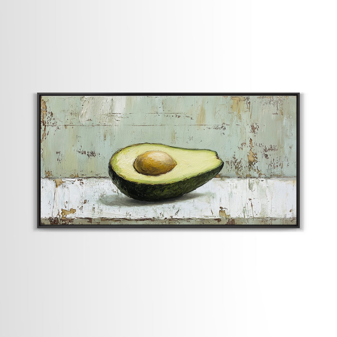 Avocado Half Still Life Canvas Print, Modern Kitchen Wall Art, Foodie Gift, Minimalist Food Art For Dining Room Decor And Home Decor