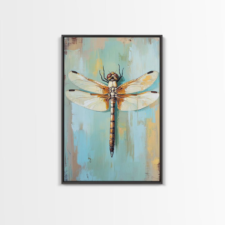 Golden Dragonfly Insect Nature Wall Art, Botanical Canvas Print, Garden Decor, Wildlife Art Print, Modern Nature Lover Gift