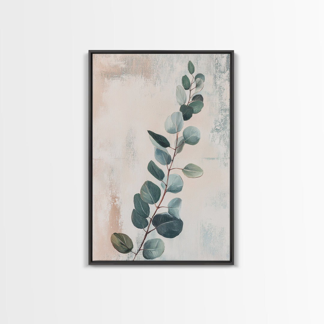 Soft Eucalyptus Branch Botanical Wall Art, Sage Green Minimalist Print, Neutral Home Decor, Japandi Nature Art For Bedroom