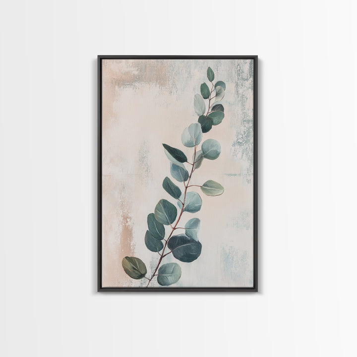 Soft Eucalyptus Branch Botanical Wall Art, Sage Green Minimalist Print, Neutral Home Decor, Japandi Nature Art For Bedroom