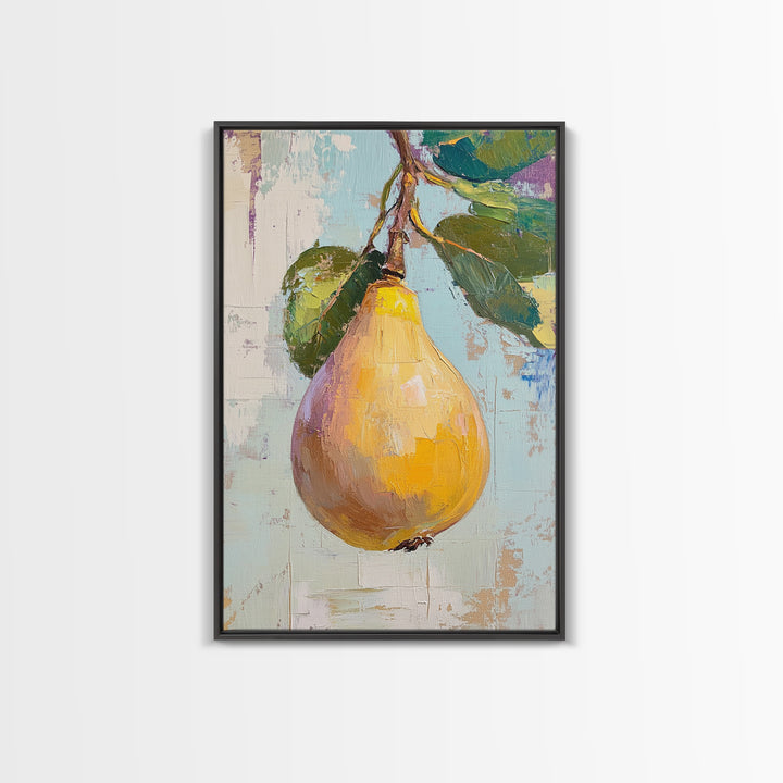 Golden Pear On Branch Canvas Print, Rustic Kitchen Wall Art, French Country Decor, Botanical Fruit Print, Housewarming Gift