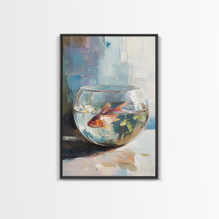 Goldfish In Glass Bowl Canvas Print, Aquatic Animal Wall Art, Coastal Bathroom Decor, Kids Room Art, Ocean Life Gift For Her