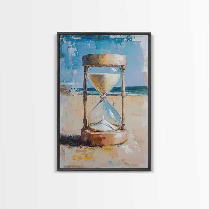 Beach Hourglass With Blue Sea Canvas Print, Coastal Wall Art, Ocean Decor, Seascape Painting, Living Room Wall Decor, Beach House Decor