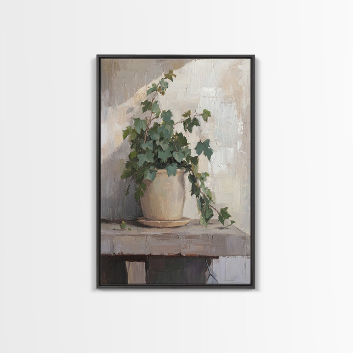 Trailing Ivy Plant In Ceramic Pot Canvas Print, Botanical Wall Art, Neutral Home Decor, Minimalist Art, Living Room Decor