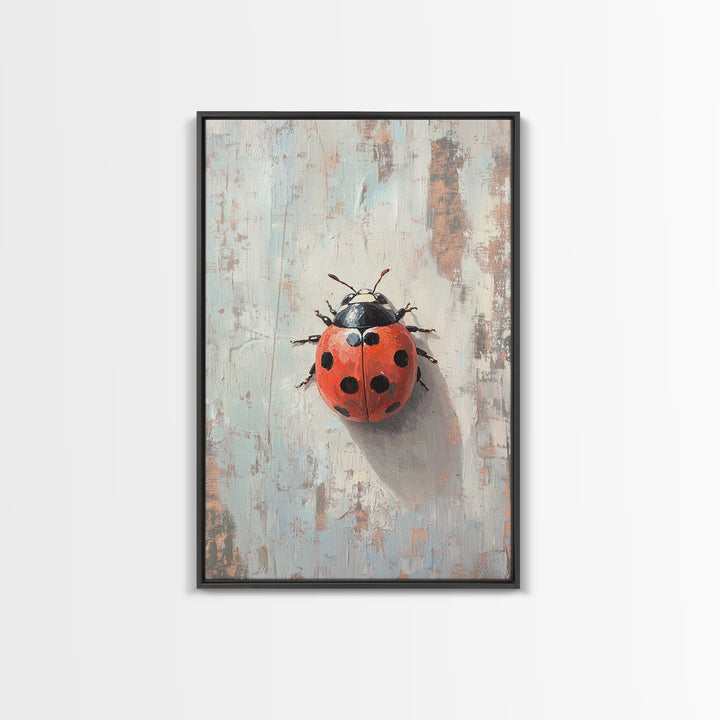 Bright Red Ladybug On Textured Wood Wall Art, Whimsical Animal Art Print, Nature Inspired Decor, Cute Nursery Gift, Garden Lover Decor