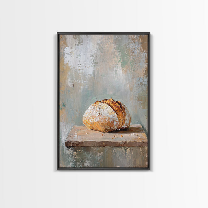 Crusty Artisan Bread Loaf Canvas Print, Rustic Kitchen Wall Art, Bakery Decor, Neutral Farmhouse Art Print, Gift For Baker