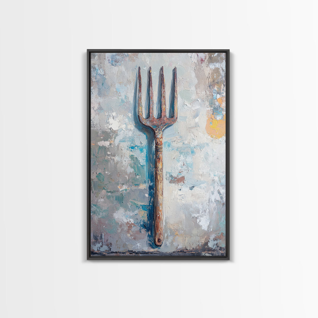 Rusty Garden Fork Still Life Wall Art, Farmhouse Kitchen Decor, Rustic Wall Decor, Industrial Art Print, Unique Housewarming Gift