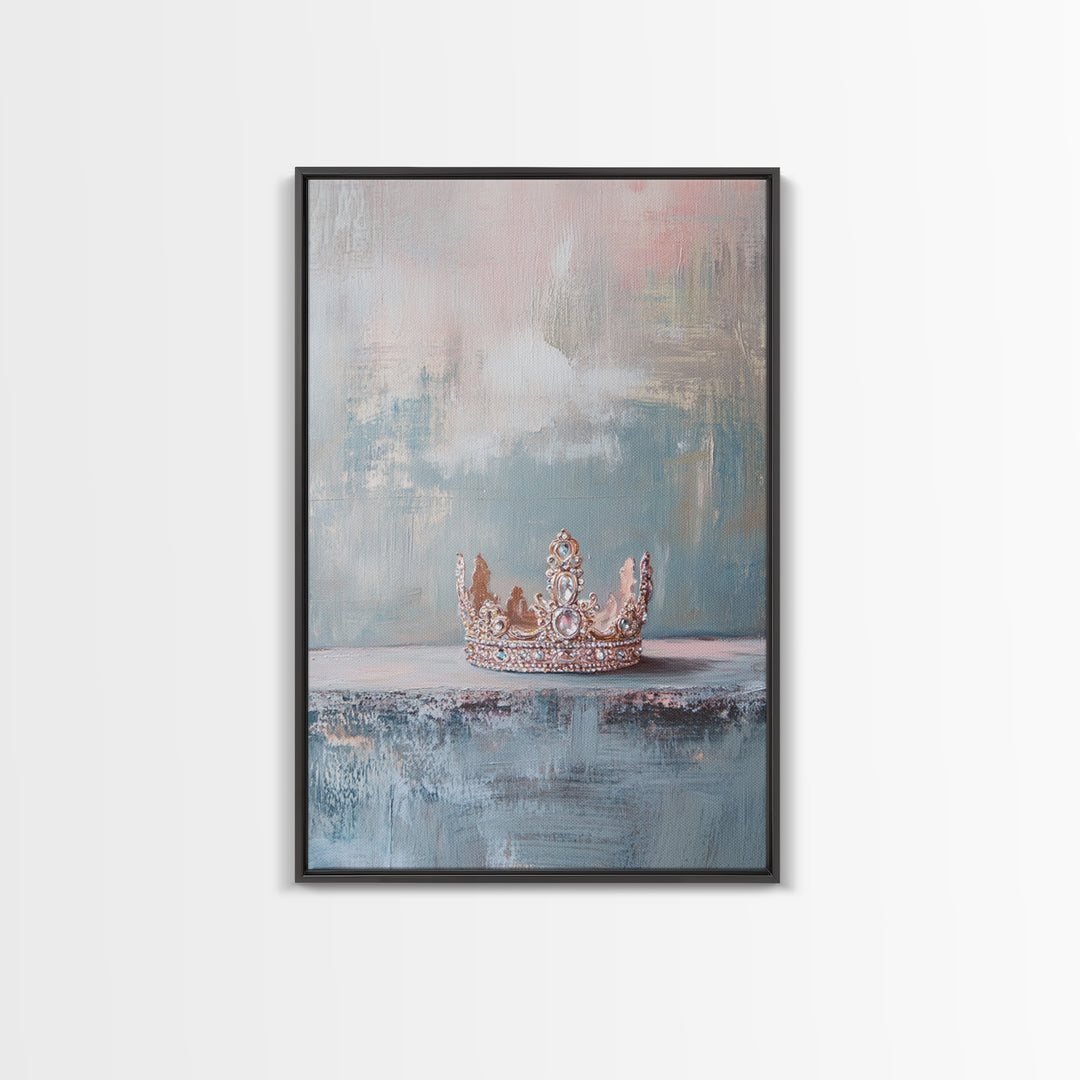 Jeweled Princess Crown Still Life Framed Canvas Print, Luxury Feminine Wall Art, Glam Bedroom Decor, Romantic Gift For Her