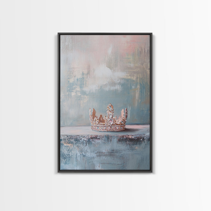Jeweled Princess Crown Still Life Framed Canvas Print, Luxury Feminine Wall Art, Glam Bedroom Decor, Romantic Gift For Her