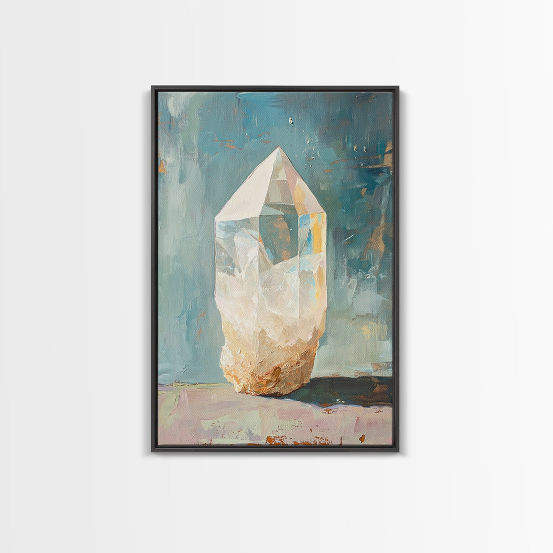 Glowing Crystal Quartz Still Life Wall Art, Spiritual Gemstone Canvas Print, Boho Home Decor, Mystical Gift For Her, Living Room Decor