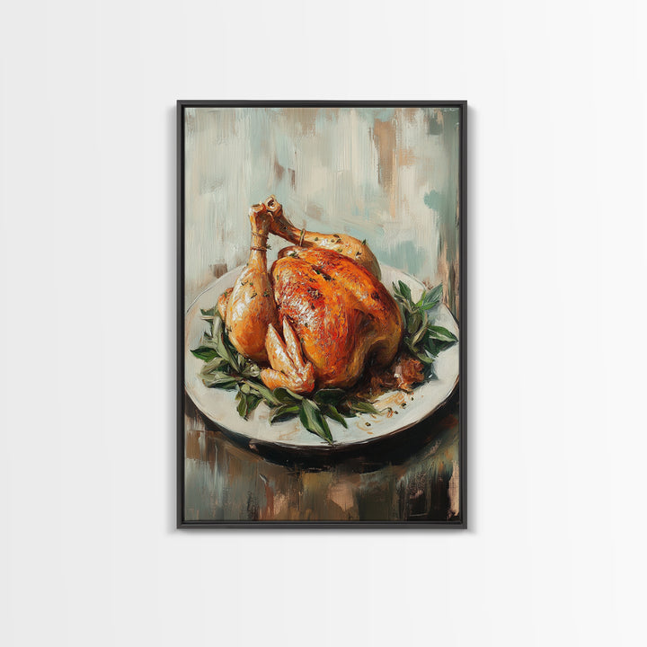 Roast Chicken With Herbs On Platter Wall Art, Rustic Kitchen Canvas Print, Farmhouse Dining Room Decor, Foodie Gift For Chef
