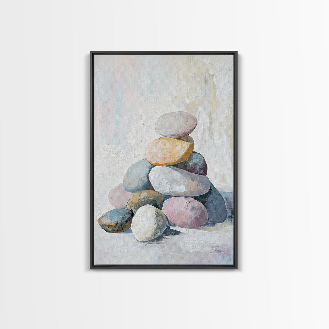 Stacked Pastel Stones Canvas Print, Zen Spa Wall Art, Neutral Bathroom Decor, Minimalist Wall Art, Calming Home Decor Gift