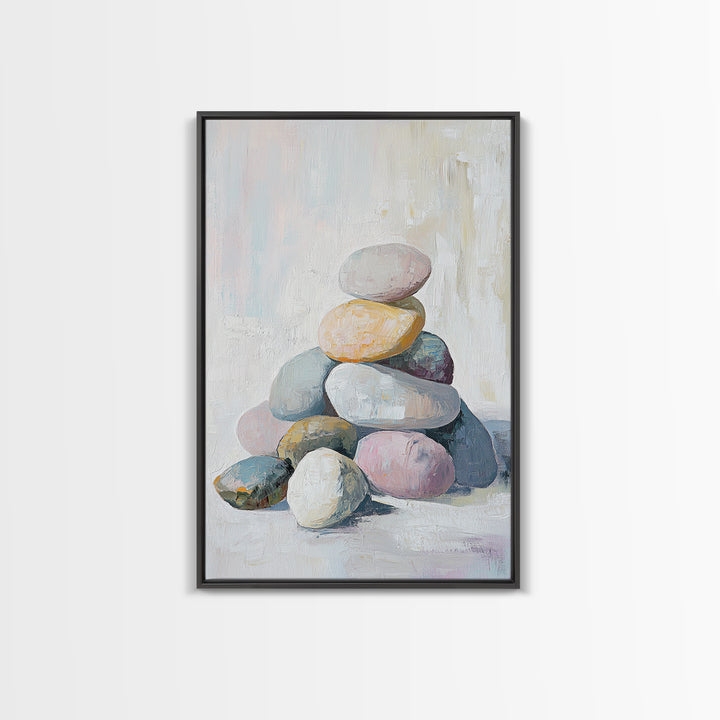 Stacked Pastel Stones Canvas Print, Zen Spa Wall Art, Neutral Bathroom Decor, Minimalist Wall Art, Calming Home Decor Gift