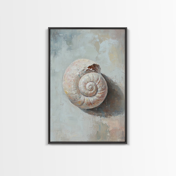 Textured Seashell Still Life Framed Canvas Print, Coastal Wall Art, Beach House Decor, Nautical Bathroom Wall Decor, Ocean Art