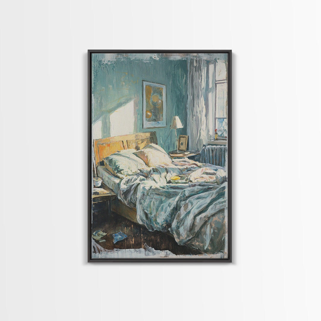 Messy Sunlit Bedroom Canvas Print, Cozy Bedroom Wall Art, Above Bed Decor, Modern Home Decor, Guest Room Wall Decor, Living Room Decor