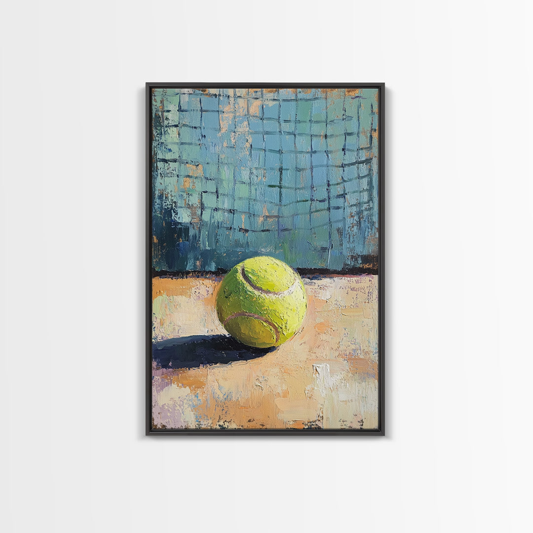 Bright Tennis Ball By Court Net Wall Art, Sports Room Decor, Game Room Art Print, Athletic Gift For Him, Home Gym Decor, Office Decor