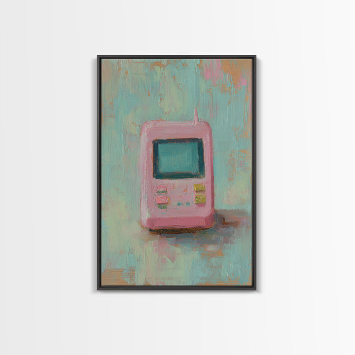 Pink Retro Handheld Game Wall Art, Nostalgic Tech Canvas Print, 90s Decor, Gamer Gift, Pastel Office Desk Art, Unique Home Decor