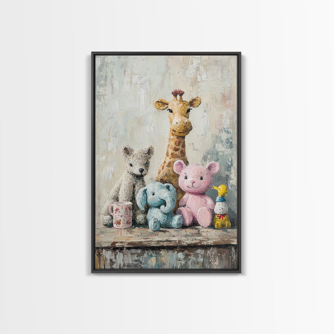 Whimsical Nursery Stuffed Animals Wall Art, Giraffe Teddy Bear Elephant Print, Kids Room Decor, Baby Shower Gift For Baby Room