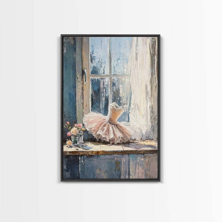 Pink Ballet Dress By Sunlit Window Canvas Print, Feminine Wall Art, Girls Room Decor, Nursery Decor, Gift For Dancer, Bedroom Decor