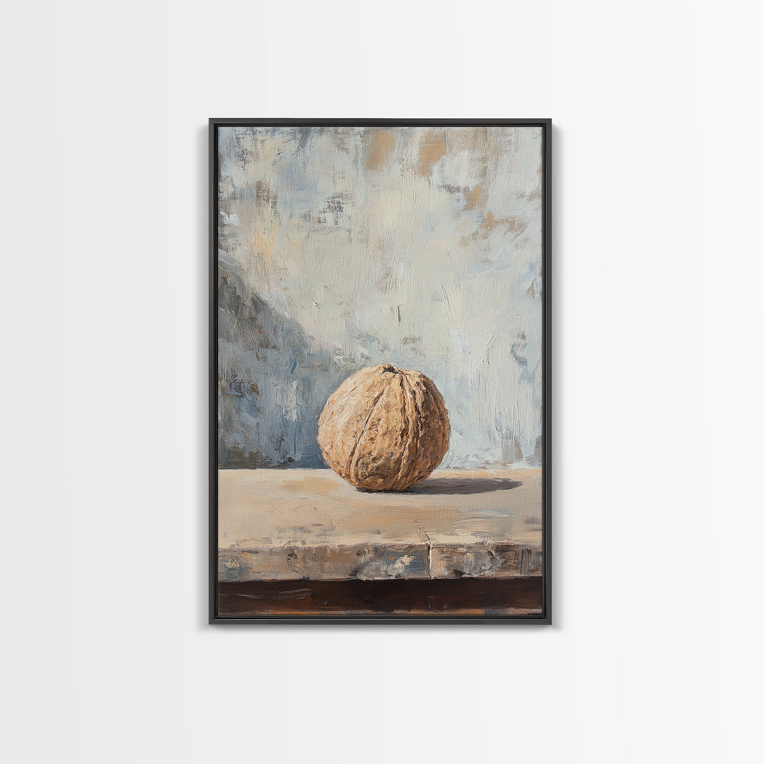 Minimal Walnut Still Life On Shelf Canvas Print, Neutral Kitchen Wall Art For Rustic Home Decor And Farmhouse Wall Decor