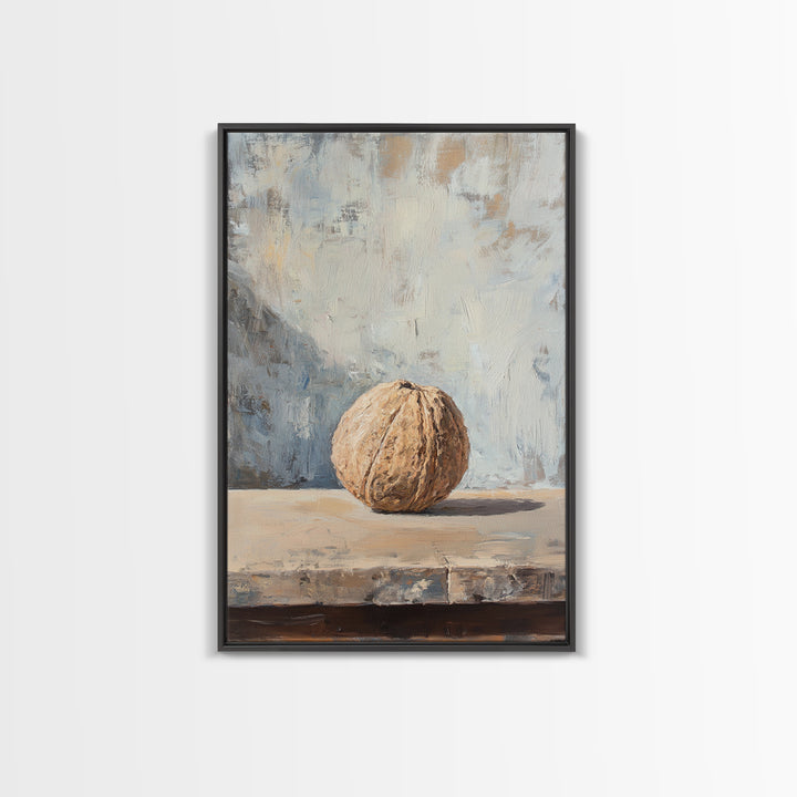 Minimal Walnut Still Life On Shelf Canvas Print, Neutral Kitchen Wall Art For Rustic Home Decor And Farmhouse Wall Decor