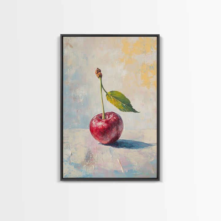 Red Cherry Still Life With Leaf Wall Art, Rustic Kitchen Decor, Fruit Art Print, Farmhouse Dining Room Home Decor Gift Idea