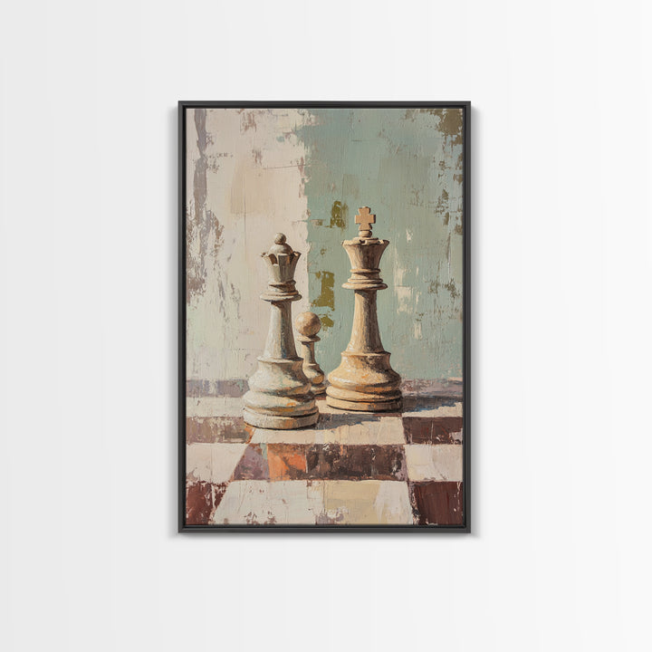 Minimal Chess Kings Still Life Canvas Print, Modern Game Room Wall Art, Office Decor, Masculine Gift For Him, Neutral Home Decor
