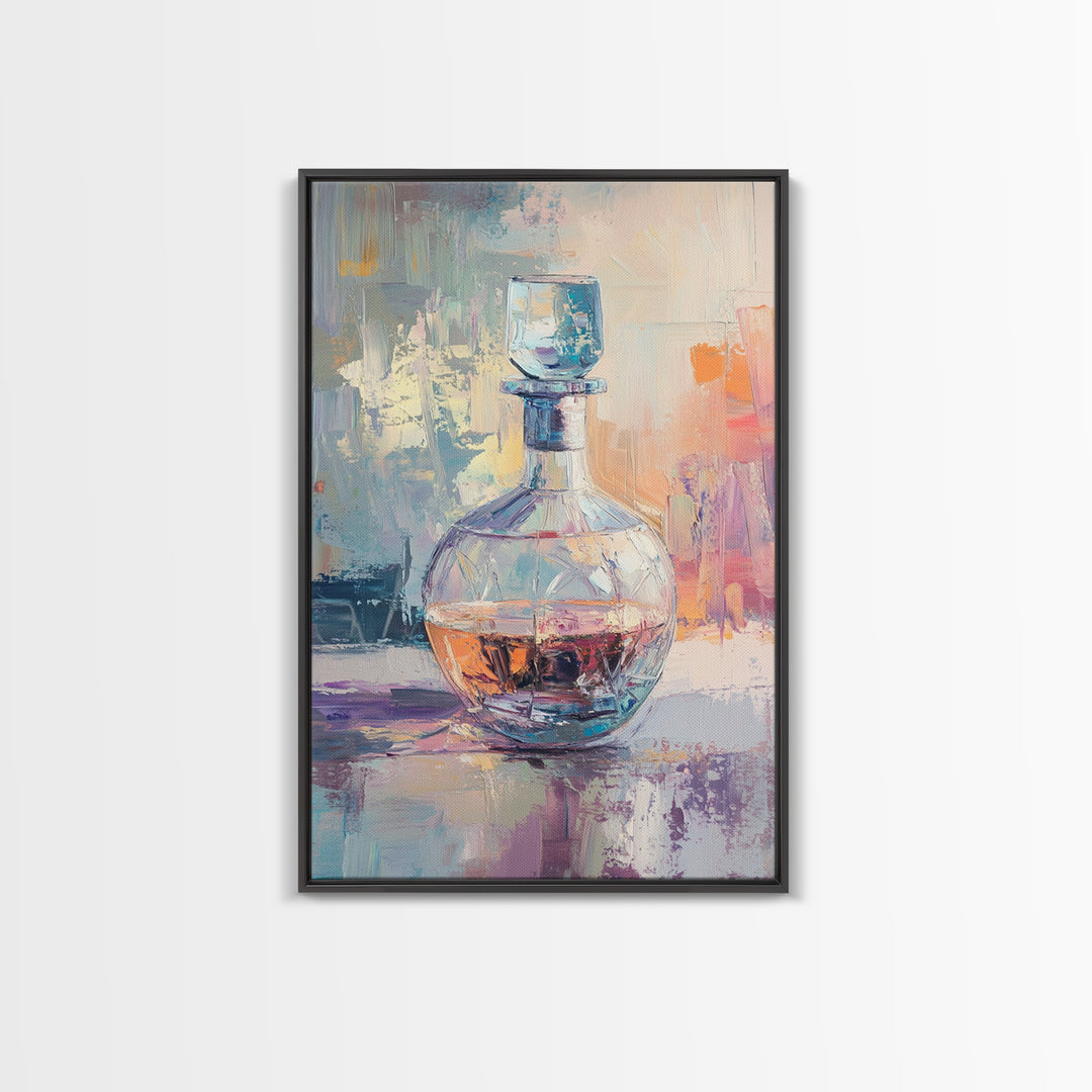 Crystal Whiskey Decanter Canvas Print, Bar Cart Wall Art, Home Bar Decor, Man Cave Decor, Cocktail Art Gift For Him, Office Decor